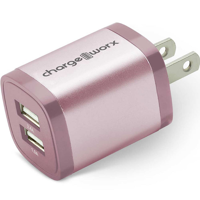 2.4Amp Dual USB Wall Charger, Light Pink