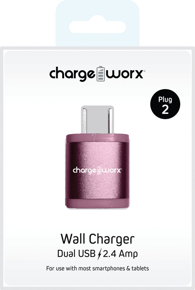 2.4Amp Dual USB Wall Charger, Light Pink