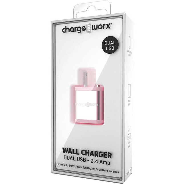 2.4Amp Dual USB Wall Charger, Light Pink