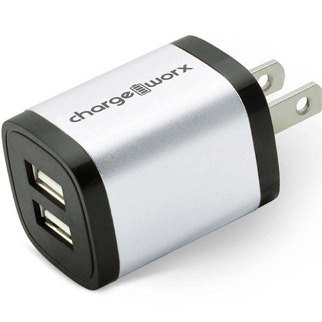 2.4Amp Dual USB Wall Charger, Silver