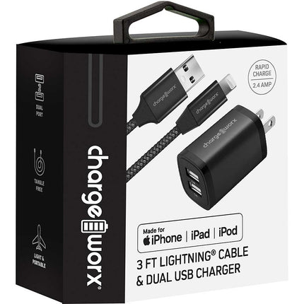 Lightning® Connector & Dual USB Charger, Black