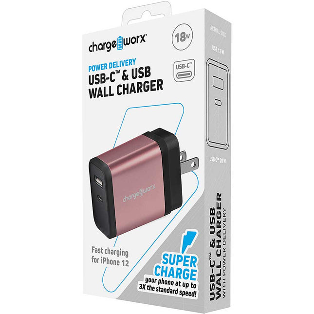 USB-C™ & USB Wall Charger w/Power Delivery, Rose Gold