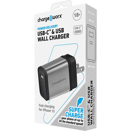 USB-C™ & USB Wall Charger w/Power Delivery, Silver