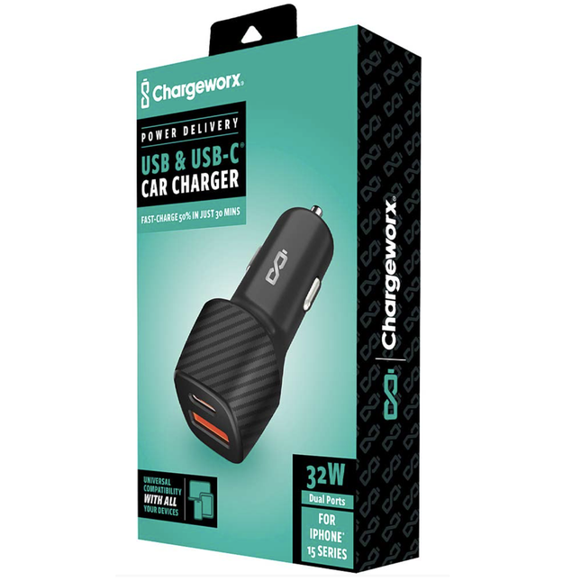 USB-C™ & USB Car Charger w/Power Delivery