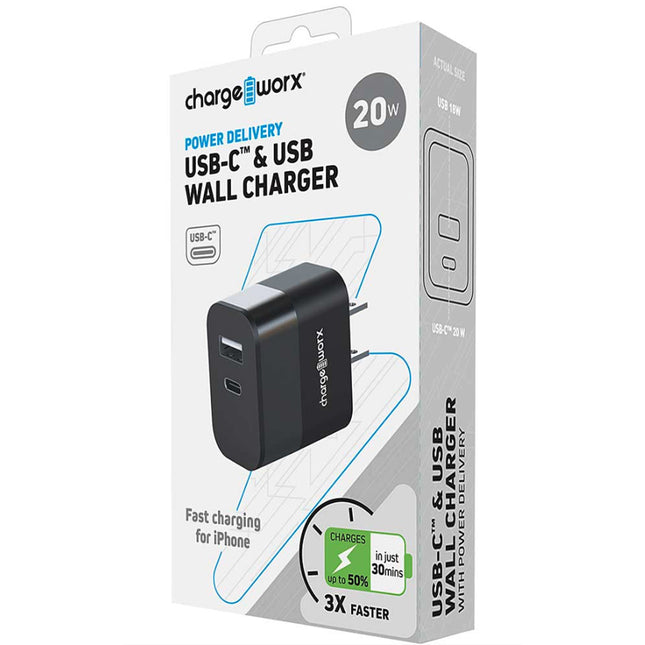 USB-C & USB Wall Charger With Power Delivery, Black