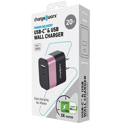 USB-C & USB Wall Charger With Power Delivery, Rose