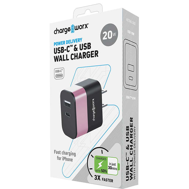USB-C & USB Wall Charger With Power Delivery, Rose Gold