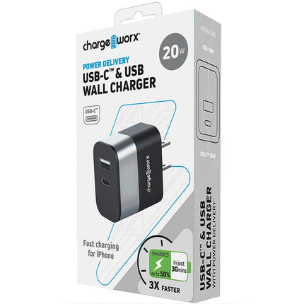 USB-C & USB Wall Charger With Power Delivery, Silver