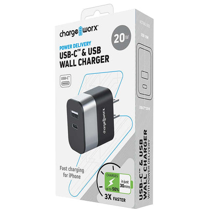 USB-C & USB Wall Charger With Power Delivery, Silver