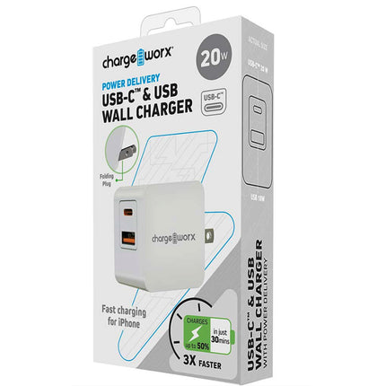 USB-C & USB Wall Charger With Power Delivery, White