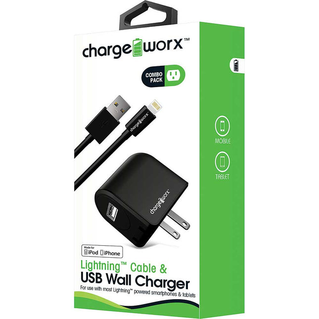 1Amp USB Wall Charger & Lightning Cable, Black