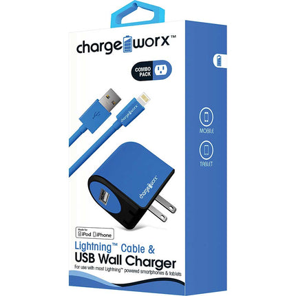1Amp USB Wall Charger & Lightning Cable, Blue