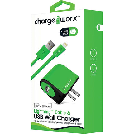 1Amp USB Wall Charger & Lightning Cable, Green