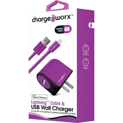 1Amp USB Wall Charger & Lightning Cable, Violet