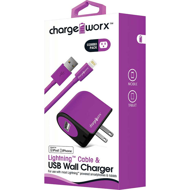 1Amp USB Wall Charger & Lightning Cable, Violet