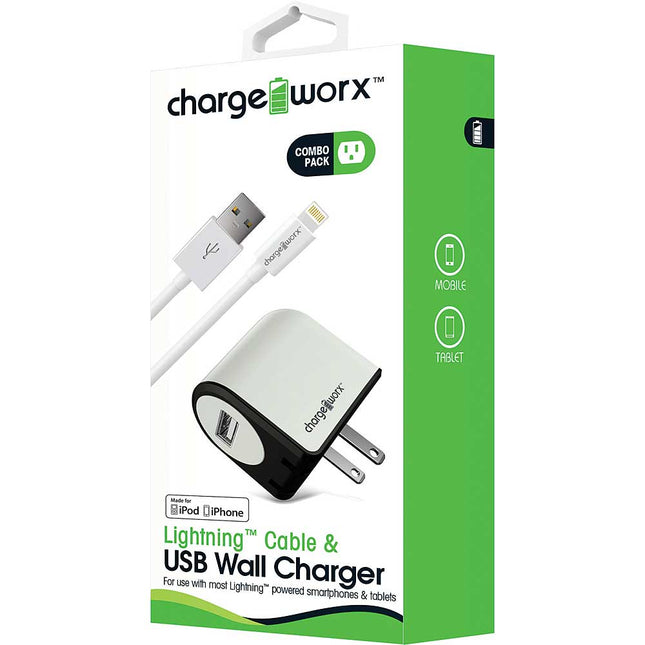 1Amp USB Wall Charger & Lightning Cable, White