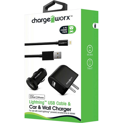 USB Wall+Car Chargers & Lightning Cable, Black