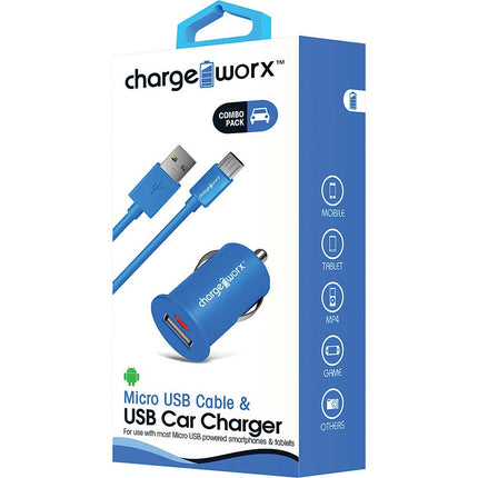 Micro USB Sync Cable & USB Car Charger, Blue