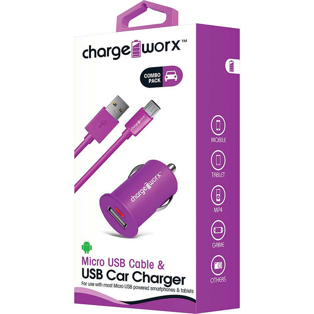 Micro USB Sync Cable & USB Car Charger, Violet