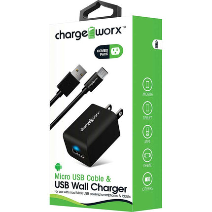 Micro USB Sync Cable & USB Wall Charger, Black
