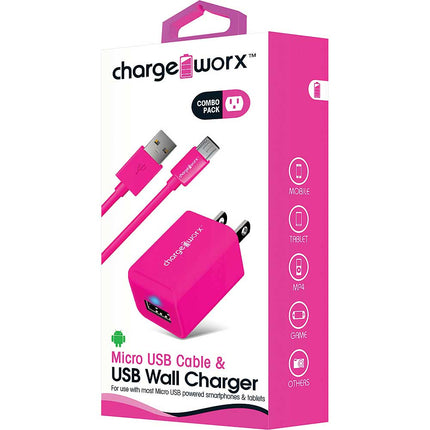 Micro USB Sync Cable & USB Wall Charger, Pink