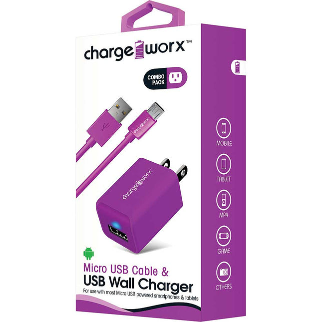 Micro USB Sync Cable & USB Wall Charger, Violet