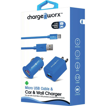 Micro USB Sync Cable, USB Car & Wall Chargers, Blue