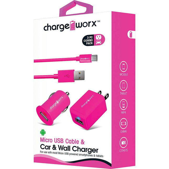 Micro USB Sync Cable, USB Car & Wall Chargers, Pink