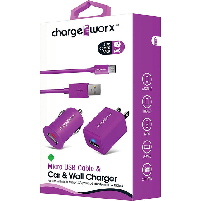 Micro USB Sync Cable, USB Car & Wall Chargers, Violet