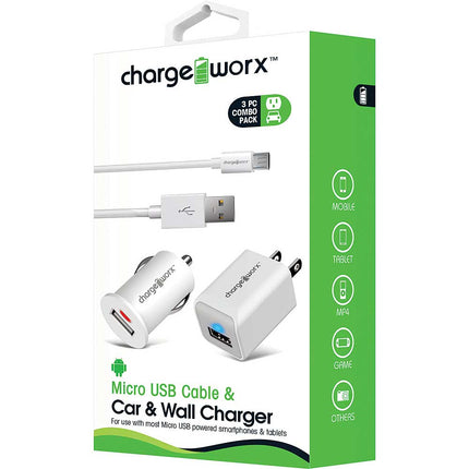 Micro USB Sync Cable, USB Car & Wall Chargers, White
