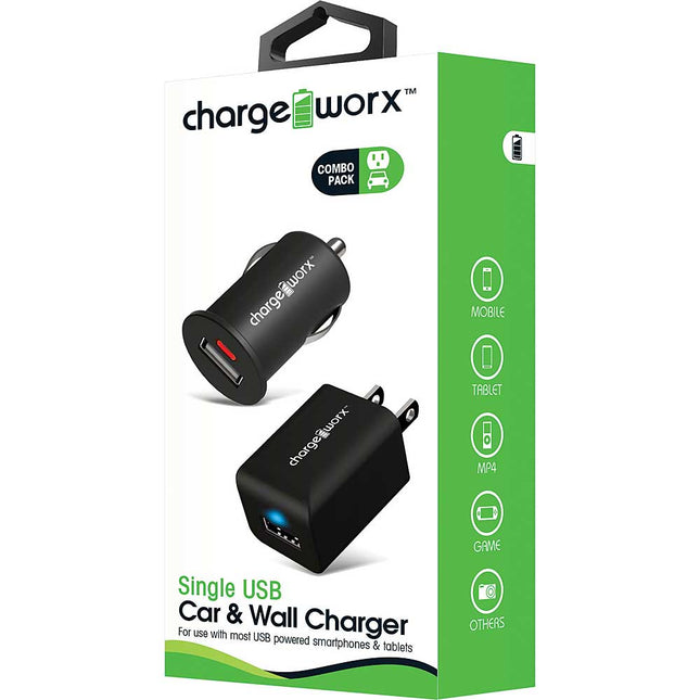 Single USB Car & Wall Charger, Black