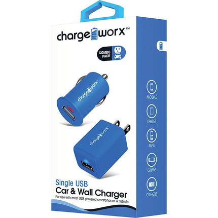 Single USB Car & Wall Charger, Blue