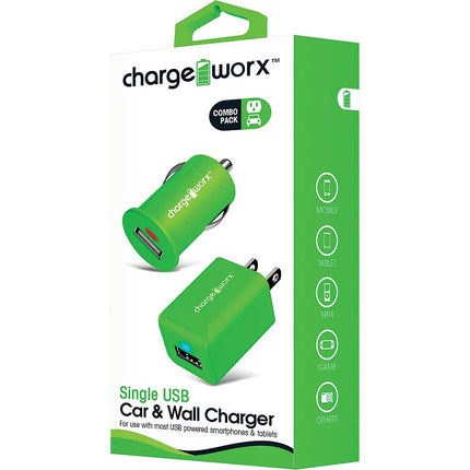 Single USB Car & Wall Charger, Green