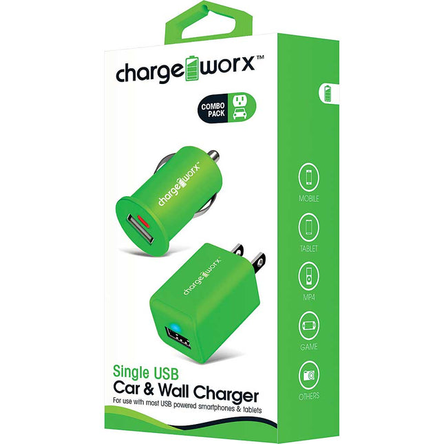 Single USB Car & Wall Charger, Green