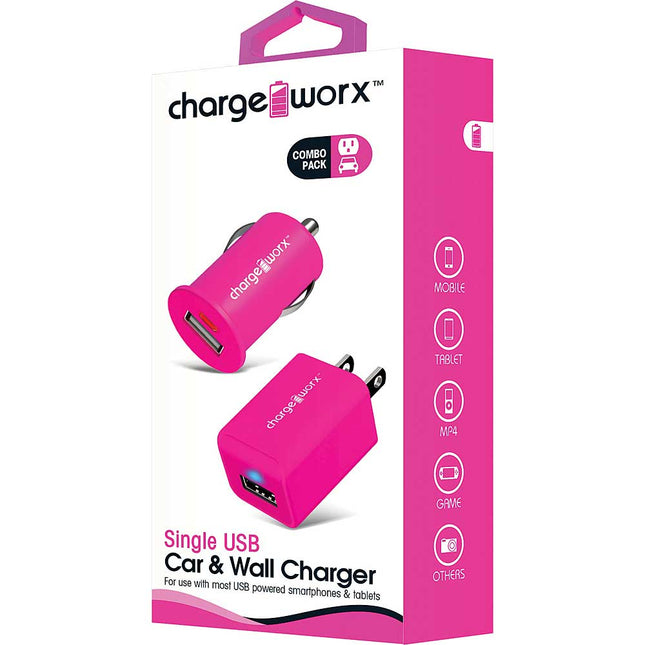 Single USB Car & Wall Charger, Pink