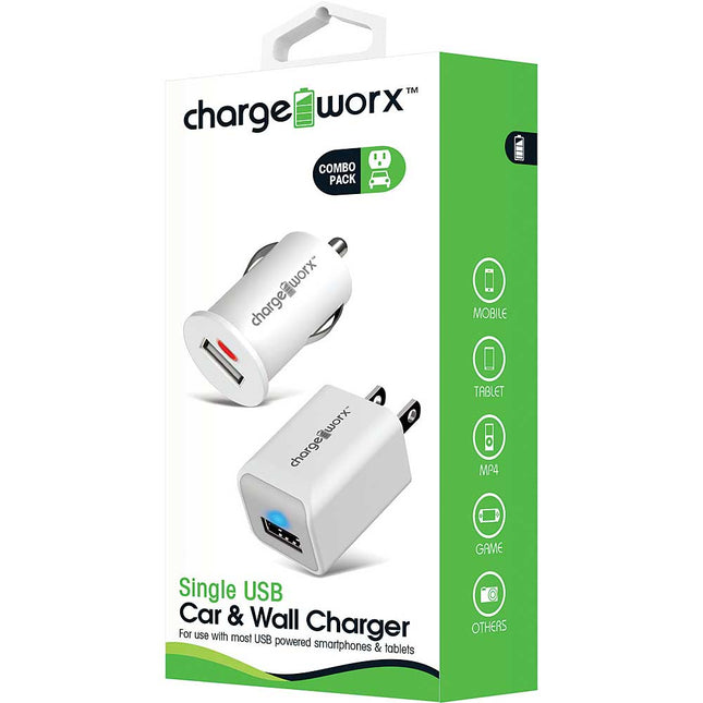 Single USB Car & Wall Charger, White