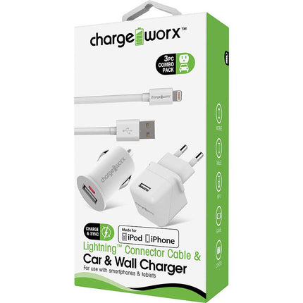 USB Wall + Car Chargers & Lightning® Connector Cable, White