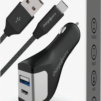 USB-A + USB-C Car Charger & USB-C Cable, Black