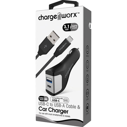 USB-A + USB-C Car Charger & USB-C Cable, Black