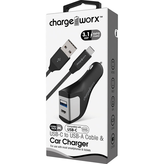 USB-A + USB-C Car Charger & USB-C Cable, Black