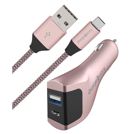 USB-A + USB-C Car Charger & USB-C Cable, Rose Gold