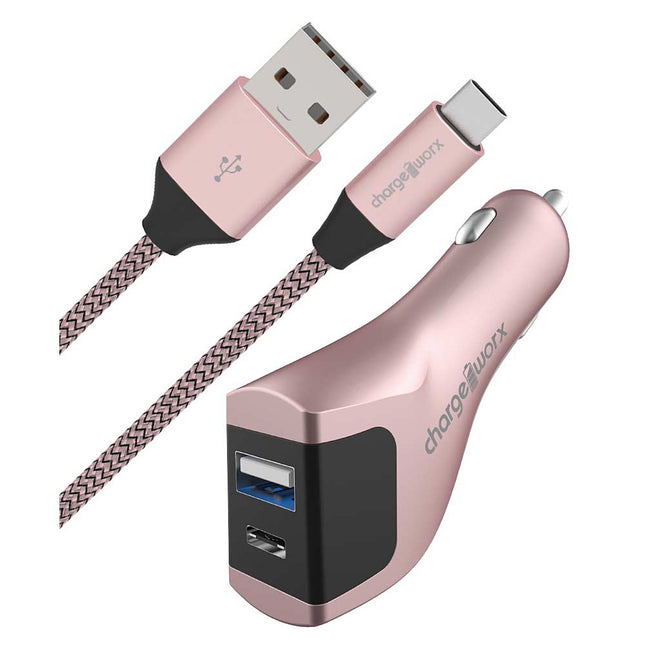 USB-A + USB-C Car Charger & USB-C Cable, Rose Gold