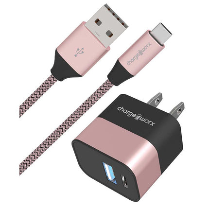 USB+USB-C Wall Charger & USB-C Cable, Rose Gold