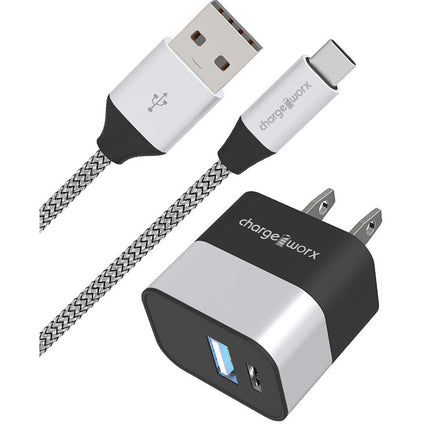 USB+USB-C Wall Charger & USB-C Cable, Silver