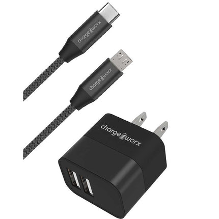 USB Wall Charger & USB-C and Micro USB Cables, Black