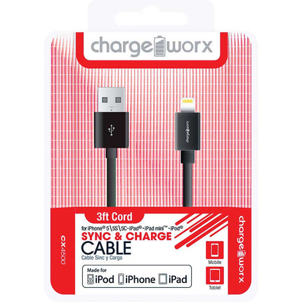 CX4500BK 3ft Lightning Sync & Charge Cable, Black