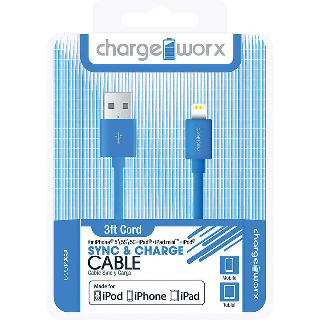 CX4500BL 3ft Lightning Sync & Charge Cable, Blue