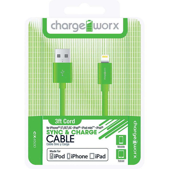 CX4500GN 3ft Lightning Sync & Charge Cable, Green