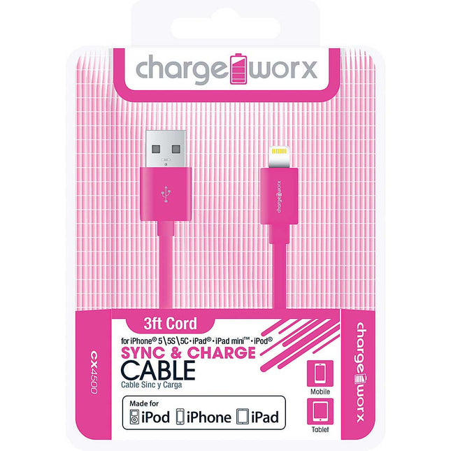 CX4500PK 3ft Lightning Sync & Charge Cable, Pink