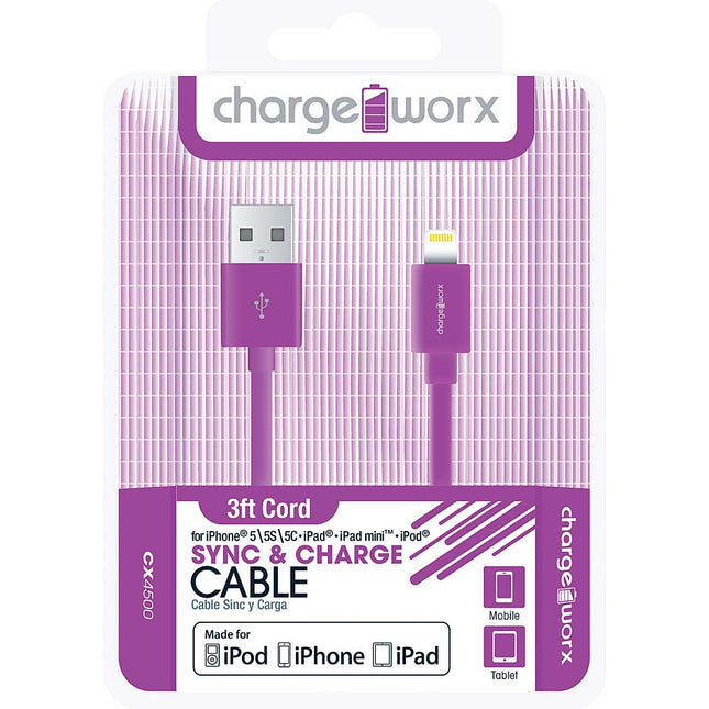 CX4500VT 3ft Lightning Sync & Charge Cable, Purple